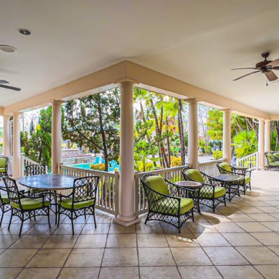 Outdoor seating area at Three Fountains of Viera Condominiums in Melbourne, Florida